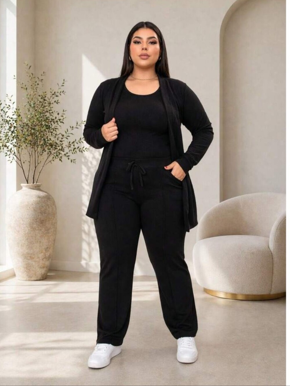 New Casual 3-piece Set In Black Size Woman's 2X